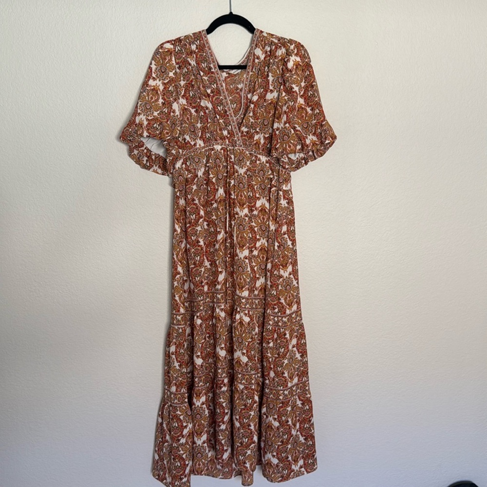 Boho Floral V-Neck Maxi Dress in Rust
